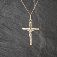 Pre-Owned 9ct Two Colour Gold Crucifix Cross Pendant & 18 Inch Curb Chain 41143115