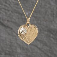 Pre-Owned 9ct Two Colour Gold I Love You Heart Locket Pendant & 18 Inch Curb Chain 41143128