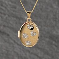 Pre-Owned 9ct Two Colour Gold Paw Prints Oval Locket Pendant & 18 Inch Curb Chain 41143129