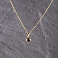 Pre-Owned 9ct Yellow Gold Sapphire Circular Rubover Set Pendant & 16 Inch Curb Chain 41143158