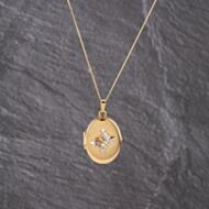 Pre-Owned Vintage 9ct Two Colour Gold Oval Relief Butterfly Locket Pendant & 18 Inch Curb Chain 41143169