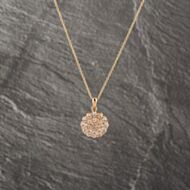 Pre-Owned 9ct Yellow Gold Pale Pink Tourmaline Cluster Pendant & 16-18 Inch Trace Chain 41143178