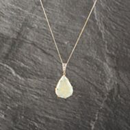 Pre-Owned 18ct Two Colour Gold Opal & 0.03ct Diamond Tear Drop Pendant & 18 Inch Curb Chain 41143179