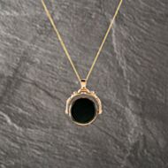 Pre-Owned Vintage 9ct Yellow Gold Multi Stone Round Swivel Pendant & 24 Inch Curb Chain 41143182