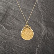 Pre-Owned Vintage 9ct Yellow Gold Round Engraved Locket Pendant & 18 Inch Prince Of Wales Chain 41143184