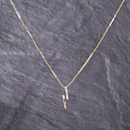 Pre-Owned 9ct Yellow Gold 0.02ct Brilliant Cut Double Bar Dropper Pendant & 18 Inch Box Chain 41143187