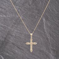 Pre-Owned 9ct Yellow Gold 0.25ct Diamond Set Cross Pendant & 20 Inch Prince Of Wales Chain 41143188