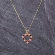 Pre-Owned 9ct Yellow Gold Ruby & Cubic Zirconia Pendant & 18 Inch Curb Chain 41143192