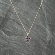 Pre-Owned Yellow Gold Amethyst Set Cross Pendant & 18 Inch Curb Chain 41143200
