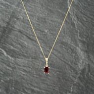 Pre-Owned 9ct Yellow Gold Synthetic Ruby & 0.01ct Diamond Oblong Pendant & 18 Inch Curb Chain 41143211