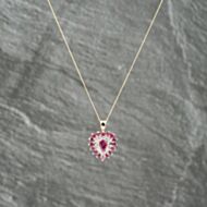 Pre-Owned 9ct Yellow Gold Ruby & 0.03ct Diamond Heart Pendant & 18 Inch Curb Chain 41143212