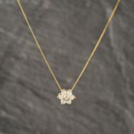 Pre-Owned 9ct Yellow Gold Cubic Zirconia Cluster Pendant & 18 Inch Curb Chain 41143231