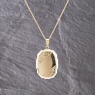 Pre-Owned Vintage 9ct Yellow Gold Oblong Part Engraved Locket Pendant & 15 Inch Prince Of Wales Chain 41143234