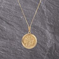 Pre-Owned 9ct Yellow Gold Round St Christopher Pendant & 18 Inch Curb Chain 41143238