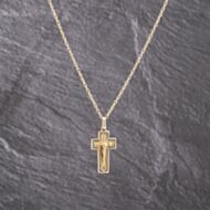 Pre-Owned 9ct Yellow Gold Crucifix Cross Pendant & 24 Inch Prince Of Wales Chain 41143242