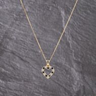 Pre-Owned 9ct Yellow Gold Sapphire & Cubic Zirconia Heart Pendant & 18 Inch Curb Chain 41143246