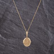 Pre-Owned 9ct Yellow Gold Engraved Oval Locket Pendant & 18 Inch Curb Chain 41143254