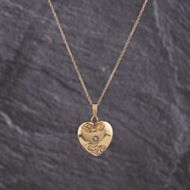 Pre-Owned 9ct Yellow Gold 0.01ct Diamond Engraved Heart Locket Pendant & 18 Inch Curb Chain 41143257