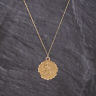 Pre-Owned 9ct Yellow Gold Scallop Edged St Christopher Pendant & 18 Inch Curb Chain 41143259