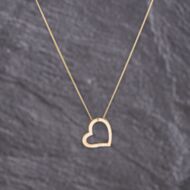 Pre-Owned 9ct Yellow Gold Cubic Zirconia Openwork Heart Slider Pendant & 18 Inch Curb Chain 41143261