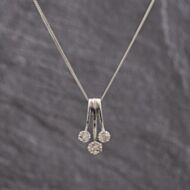 Pre-Owned 9ct White Gold 0.25ct Brilliant Cut Diamond Triple Cluster Gemstone Pendant & 19 Inch Curb Chain 41143265