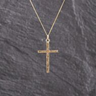 Pre-Owned 9ct Yellow Gold Engraved Cross Pendant & 18 Inch Curb Chain 41143280