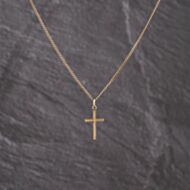 Pre-Owned 9ct Yellow Gold Plain Cross Pendant & 20 Inch Curb Chain 41143286