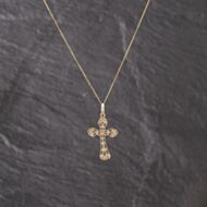Pre-Owned Yellow Gold Openwork Cross Pendant & 17 Inch Curb Chain 41143288