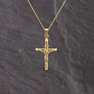 Pre-Owned 9ct Yellow Gold Crucifix Cross Pendant & 18 Inch Curb Chain 41143319