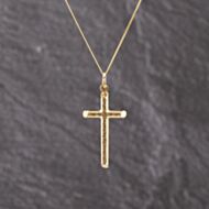 Pre-Owned Yellow Gold Diamond Cut Cross Pendant & 18 Inch Curb Chain 41143322