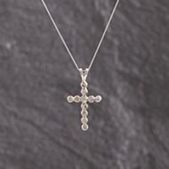 Pre-Owned White Gold Diamond Rubover Cross Pendant & 18 Inch Curb Chain 41143324