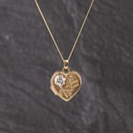 Pre-Owned 9ct Two Colour Gold Heart I Love You With Rose Engraved Locket Pendant & 18 Inch Curb Chain 41143327
