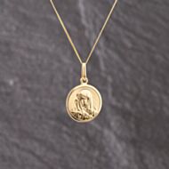 Pre-Owned 9ct Yellow Gold Mary Pendant & 18 Inch Curb Chain 41143338