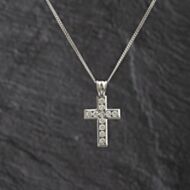 Pre-Owned 18ct White Gold 1.00ct Brilliant Cut Diamond Channel Set Cross Pendant & 18 Inch Curb Chain 41143340