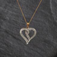 Pre-Owned 9ct Two Colour Gold 0.25ct Diamond Set Open Heart Pendant & 18 Inch Prince Of Wales Chain 41143344