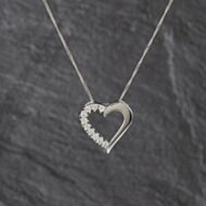 Pre-Owned 9ct White Gold Cubic Zirconia Set Open Heart Pendant & 18 Inch Curb Chain 41143345
