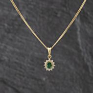 Pre-Owned 18ct Yellow Gold Emerald & 0.54ct Diamond Jewellery Set - Oval Stud Earrings & Pendant With 16 Inch Curb Chain 41143346