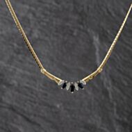 Pre-Owned 18ct Yellow Gold Sapphire & 0.15ct Diamond Set Bar Pendant & 16 Inch Curb Chain 41143352