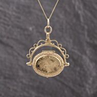 Pre-Owned 9ct Yellow Gold Swivel Oval Engraved Locket Pendant & 18 Inch Curb Chain 41143366