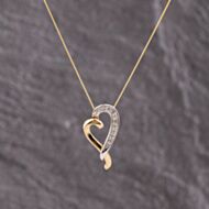 Pre-Owned Two Colour Gold Diamond Open Heart Pendant & 18 Inch Curb Chain 41143371