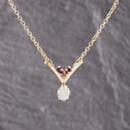 Pre-Owned 9ct Yellow Gold Ruby & Opal V Shape Pendant & 16 Inch Belcher Chain 41143374