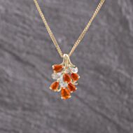 Pre-Owned 9ct Two Colour Gold Fire Opal & 0.04ct Diamond Cluster Pendant & 24 Inch Curb Chain 41143375