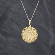 Pre-Owned 9ct Yellow Gold Circular Faceted Edge St Christopher Pendant & 18 Inch Prince Of Wales Chain 41143385