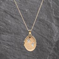 Pre-Owned 9ct Two Colour Gold Oval Peace Love And Hope Birds Locket Pendant & 18 Inch Prince Of Wales Chain 41143392