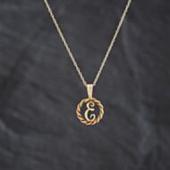 Pre-Owned 9ct Yellow Gold Circular E Initial Pendant & 18 Inch Prince Of Wales Chain 41143397