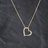 Pre-Owned 9ct Yellow Gold Diamond Open Heart Pendant & 18 Inch Prince Of Wales Chain 41143401