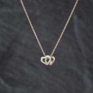 Pre-Owned 9ct Two Colour Gold Diamond Double Open Heart Pendant & 18 Inch Prince Of Wales Chain 41143402