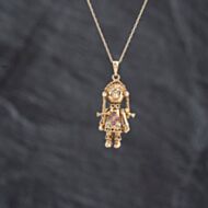 Pre-Owned 9ct Yellow Gold Multi Stone Articulating Ragdoll Pendant & 18 Inch Prince Of Wales Chain 41143406
