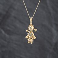 Pre-Owned 9ct Yellow Gold Multi Stone Articulating Ragdoll Pendant & 18 Inch Prince Of Wales Chain 41143407