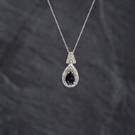 Pre-Owned 9ct White Gold Sapphire Pear Shaped Dropper Pendant & 18 Inch Prince Of Wales Chain 41143409